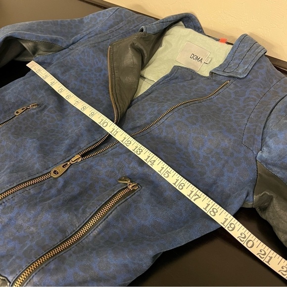 Doma Leather OOAK reworked moto Jacket, blu with animal print and back graphic S - Picture 13 of 17